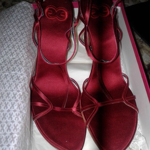 Escada Satin Red Ankle Sandals - Picture 5 of 6